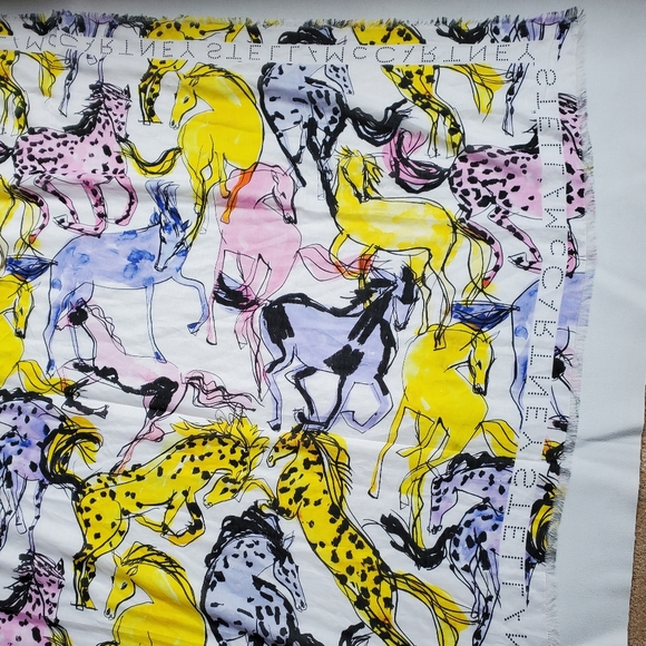 NWT$725 Stella McCartney Horse-Print Cotton-Silk Sarong Shawl Scarf Fringe Wrap - Picture 8 of 16